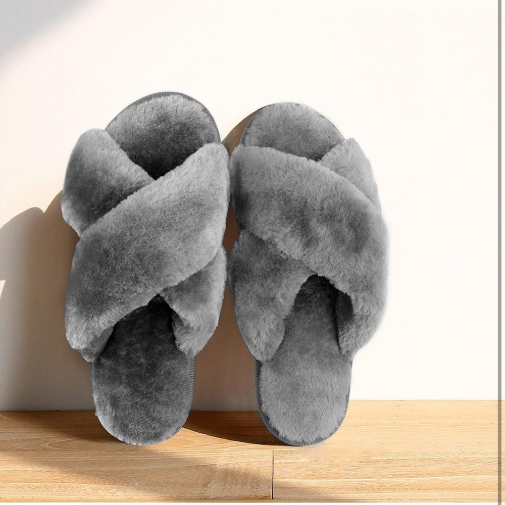 Womens House Fuzzy Slippers, Cross Band Slippers, Soft Plush Cute Slippers - Picture 5 of 6